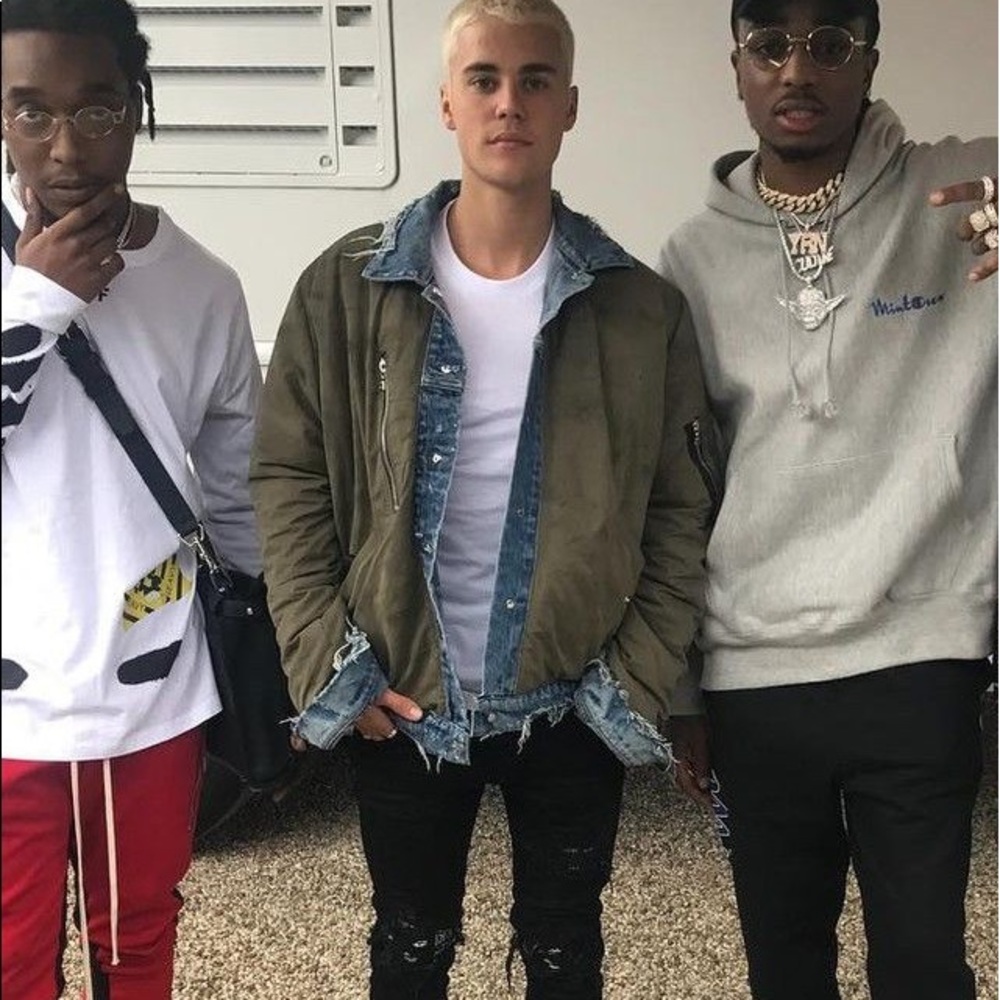 AMIRI style reversible bomber denim jacket